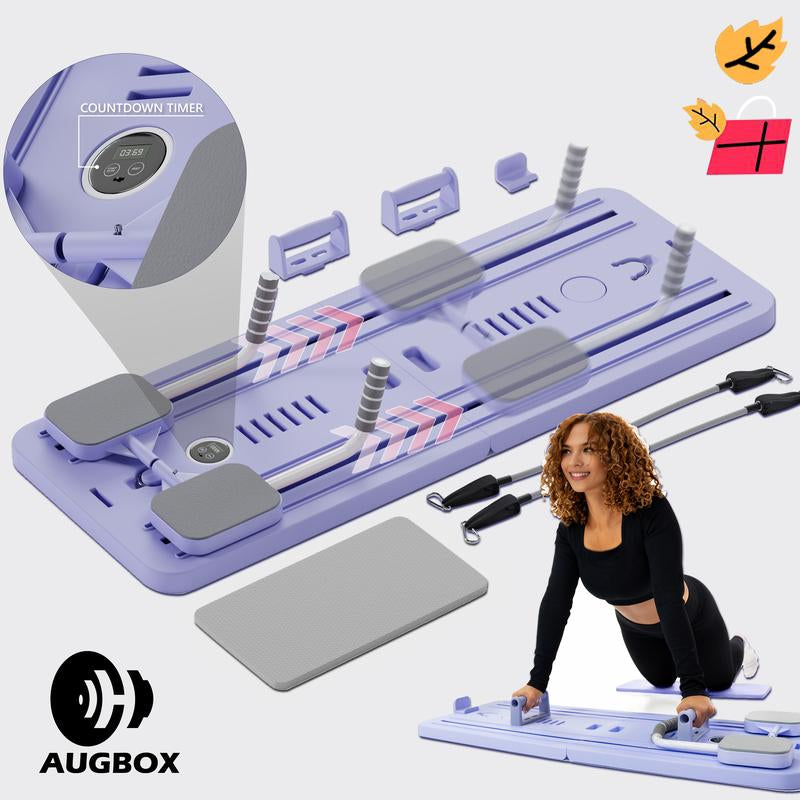 AUGBOX Multi-Functional Abdominal Board 8-In-1 Exercise Board, Foldable, 300 Lbs Weight Capacity, Home Pilates Reformer with Smart Timer, Abs Workout Equipment for Abdominal & Core Strength Training